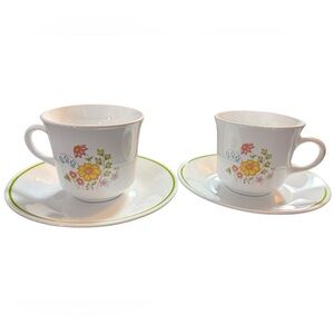 Vintage Corelle Spring Meadow Cup & Saucer Pair
